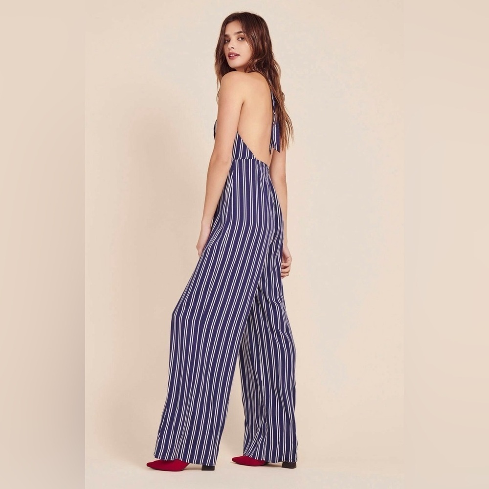 Jack by BB Dakota All The Way Up Striped Halter Wide Leg Jumpsuit Open Back 6